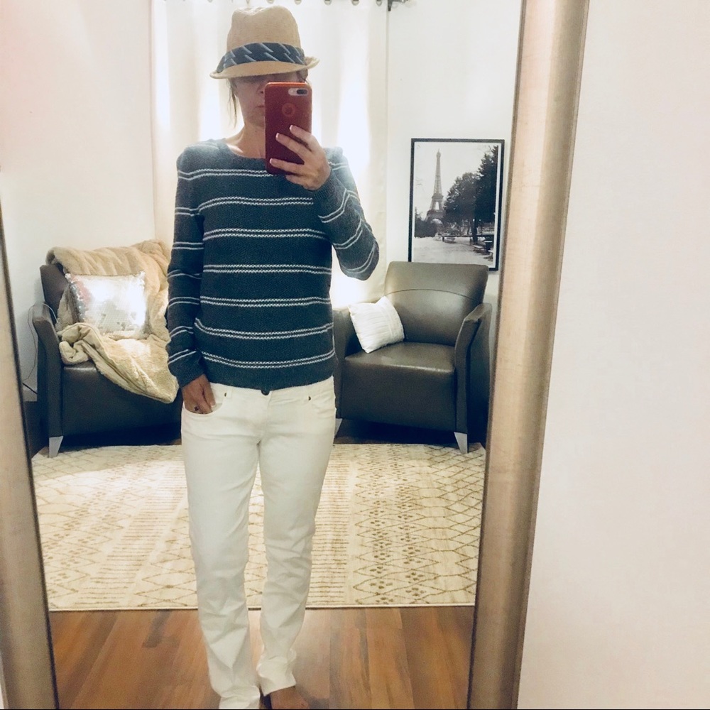 Talbots Gray/Cream Long Sleeved Striped Sweater PS
